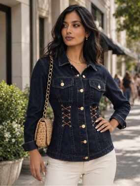 NWT Anthropologie Corset Jacket in Dark Denim, XXS / XS